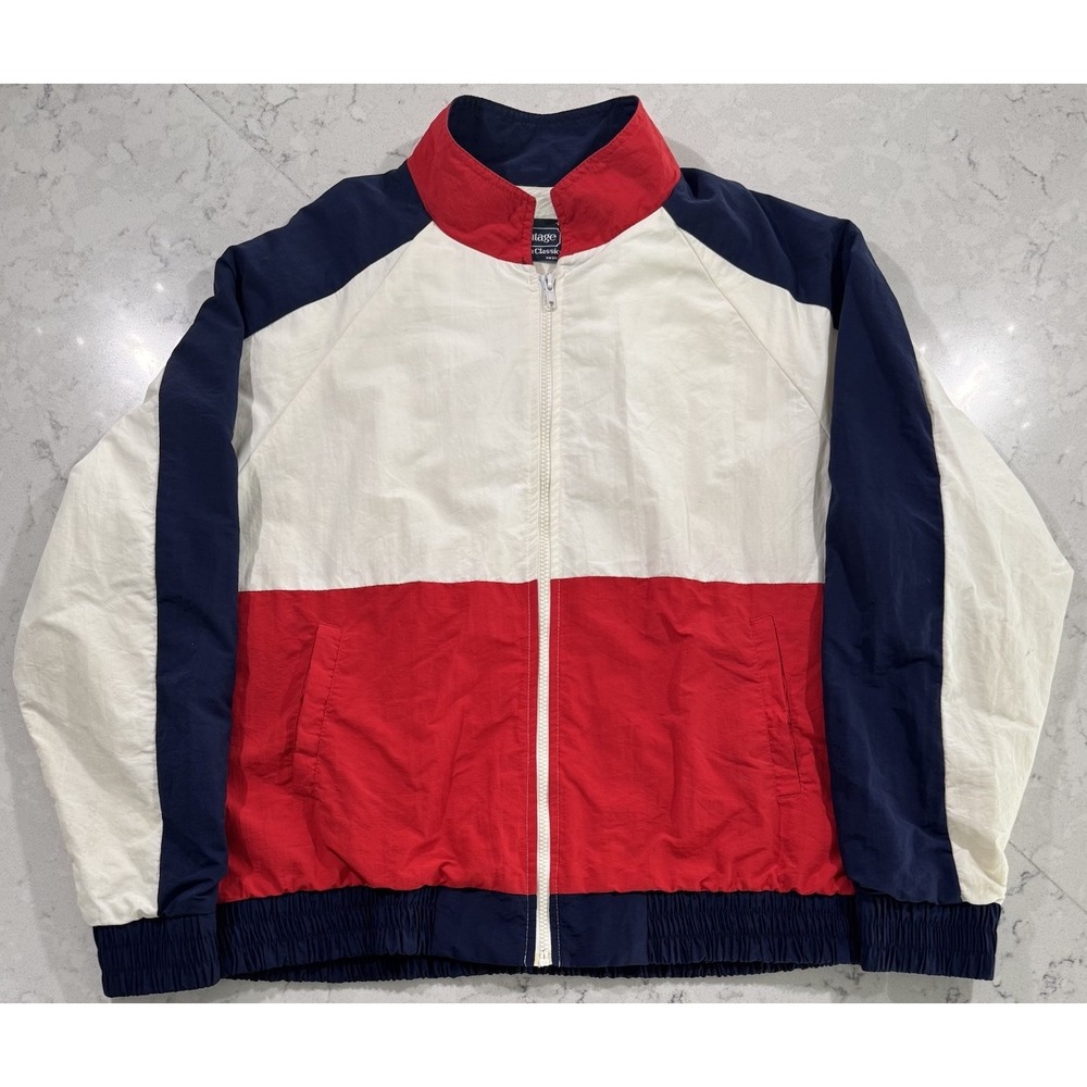 VTG 90s Vantage Windbreaker Jacket Mens M Nylon Made In USA Colorblock Full Zip
